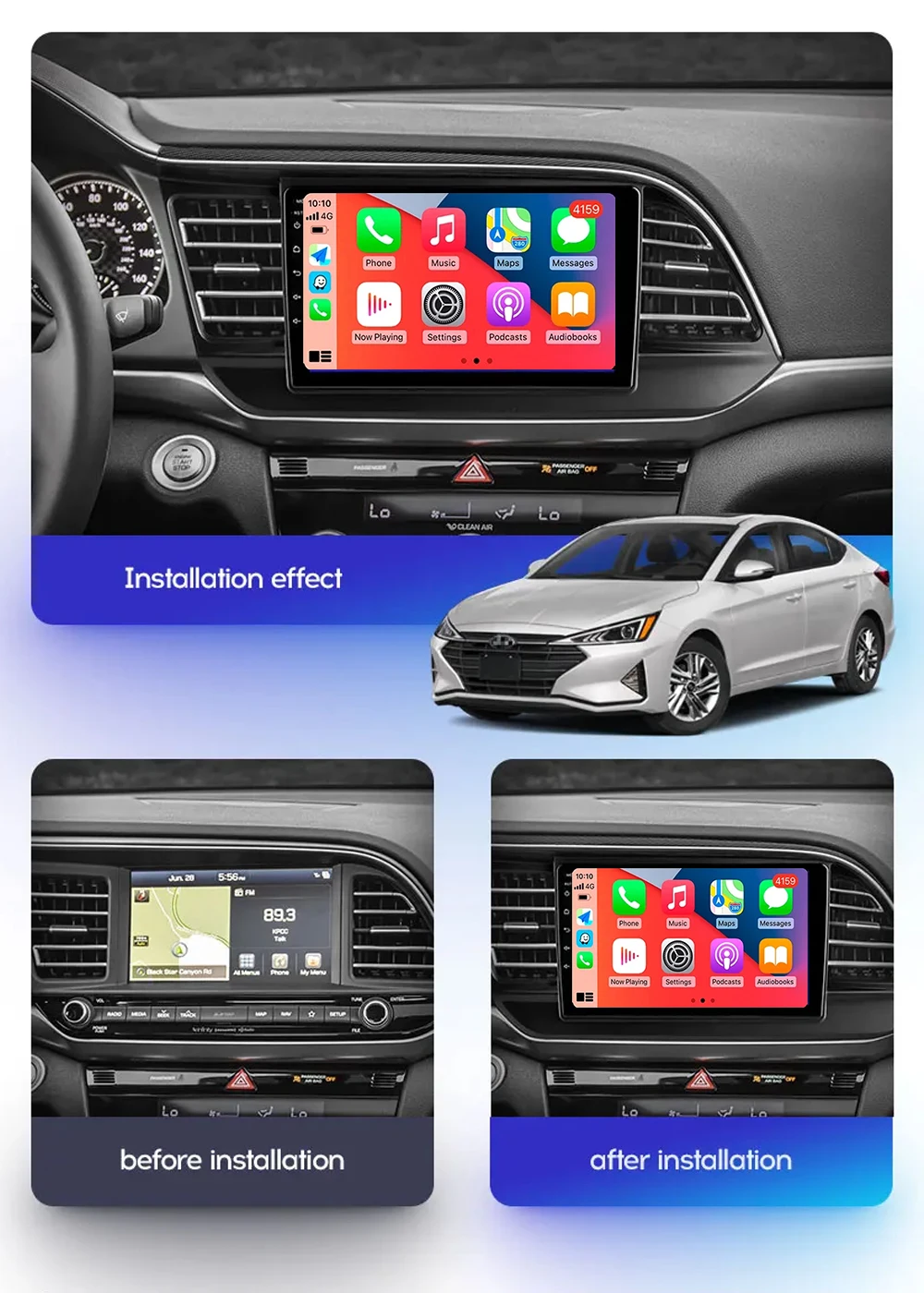 Android 16 Carplay Car Radio For Hyundai Elantra 6 2018 2019 2020 Navigation GPS Multimedia Player stereo WiF+4G BT 360 Camera