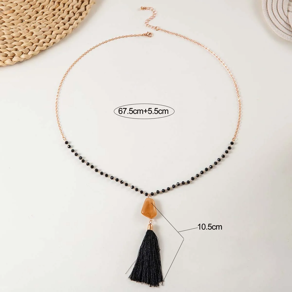 Tocona Bohemian Black Tassel Long Sweater Chain Necklace for Women Charms Colorful Crystal Stone Adjustable Jewelry Party