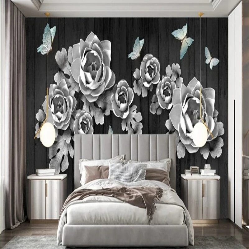 

Custom Vintage Floral Hand-Painted Wall Mural Wallpaper Flowers Pattern Wall Covering for Living Room Bedroom Decor Background