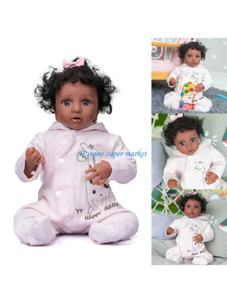 

090B 17In African American for Doll Reborns Girl for Doll with Opened-Eyes for Babies