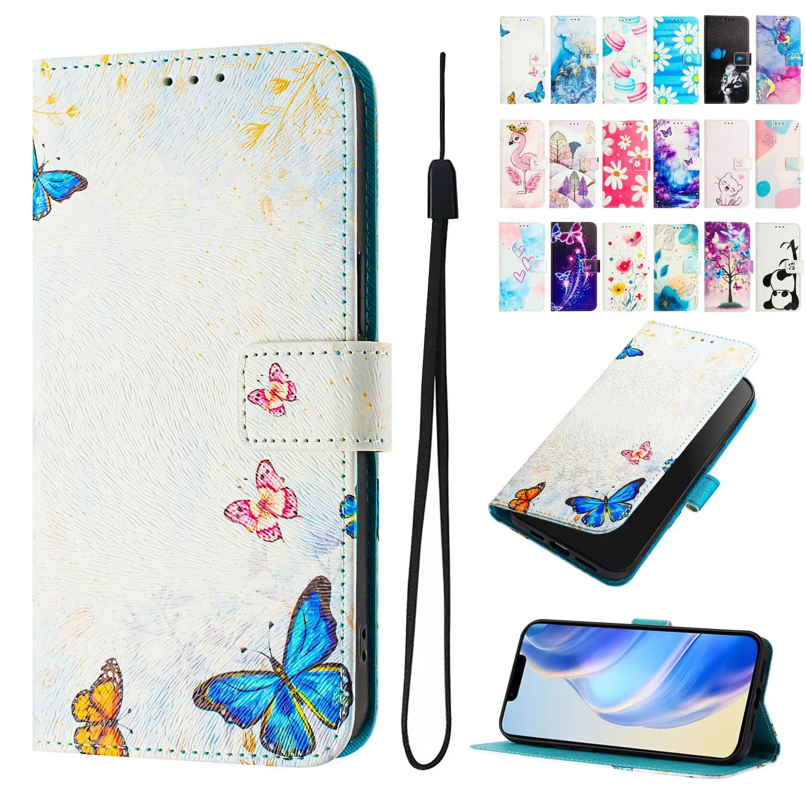 Sunjolly 18 Pattern Phone Case for Blackview A53 A52 Pro Shark 9 5G Wave 6C Oscal Tiger 12 Modem Color 8 Wallet Case Cover capa