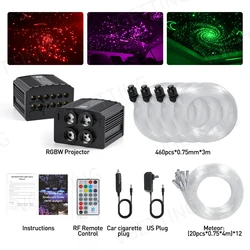4Port 32W Twinkle RGBW Meteor Starlight Headliner Star Ceiling Light 860pcs Fiber Optic For Car Home APP&RF Remote Star Sky Roof