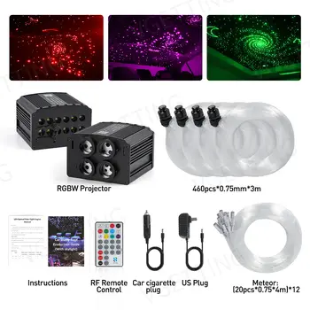 4portové třpytivé RGBW meteorické stropní světlo na střechu auta, padající hvězda, LED optické světlo, hvězdná obloha, aplikace, hudební dálkové ovládání 6 nejlepší prodej střešní hvězdné světlo - №4