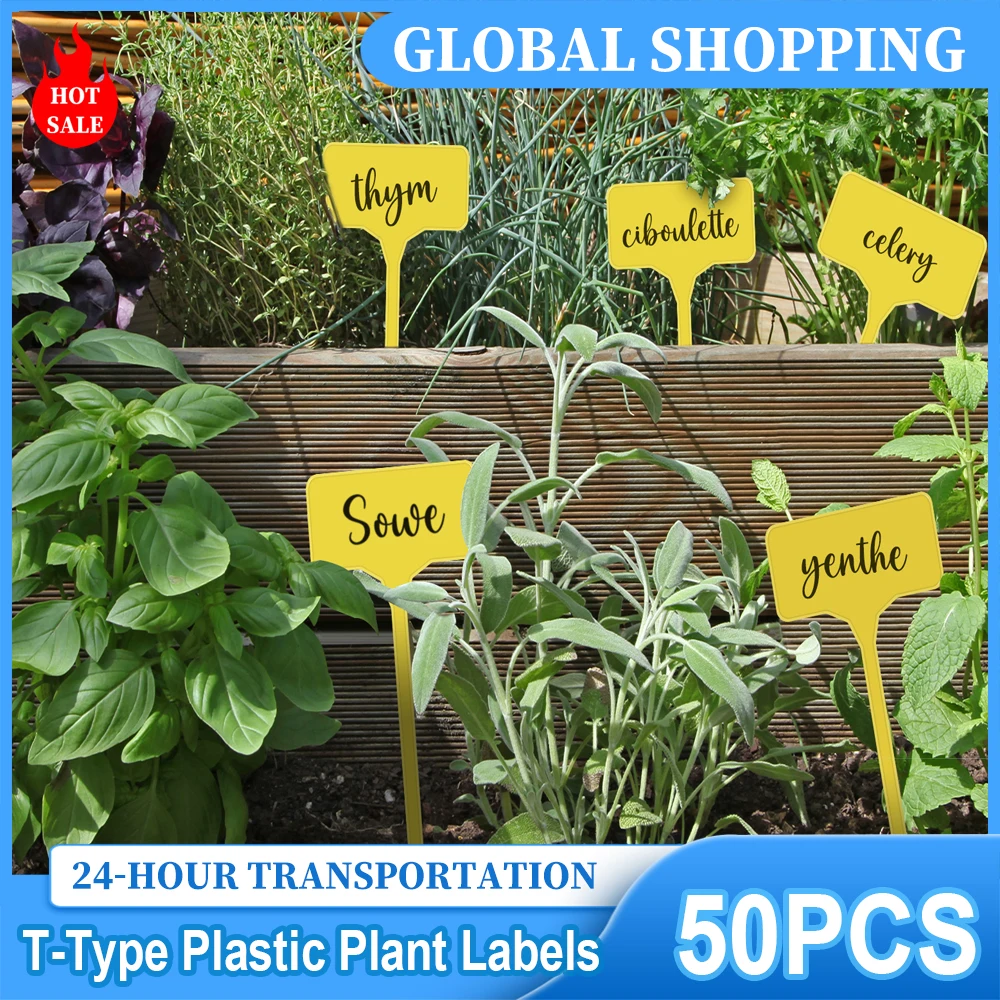 50pcs Garden Re-usable Plant Labels Waterproof T-type Sign Tags Plastic Markers Record Plate Flower Vegetables Potted Stakes