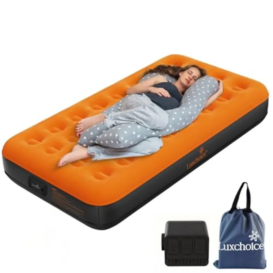 

Camping air mattress twin size, PVC material, gray color, built-in rechargeable pump for quick 9-inch inflation, portable and l