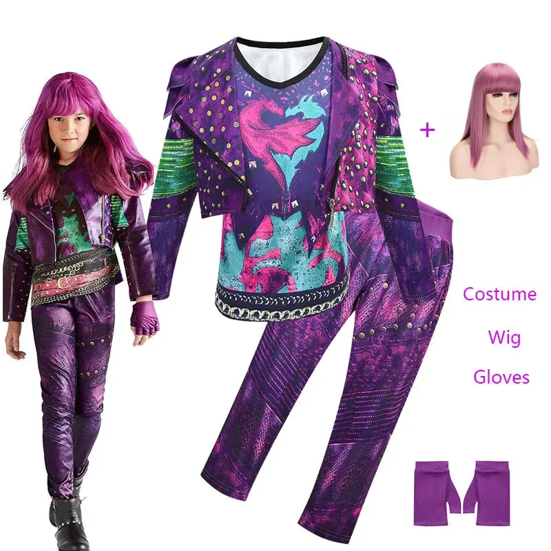 

Детская одежда Descendants 3 Evie, карнавальный костюм для девочек, пальто, жилет, брюки, перчатки, комплекты париков, 5 шт., праздничная одежда на Хэллоуин для девочек