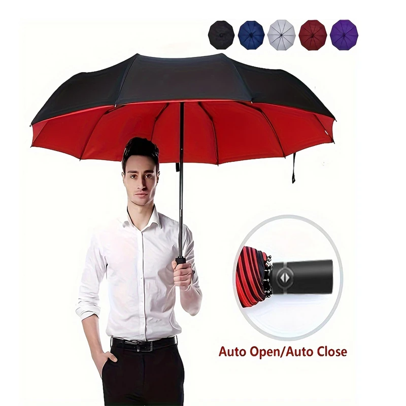 

2025 Ten-bone Double-layer Automatic Umbrella Waterproof Windproof Umbrella Outdoor Large Umbrellas Reinforced UV Protection New