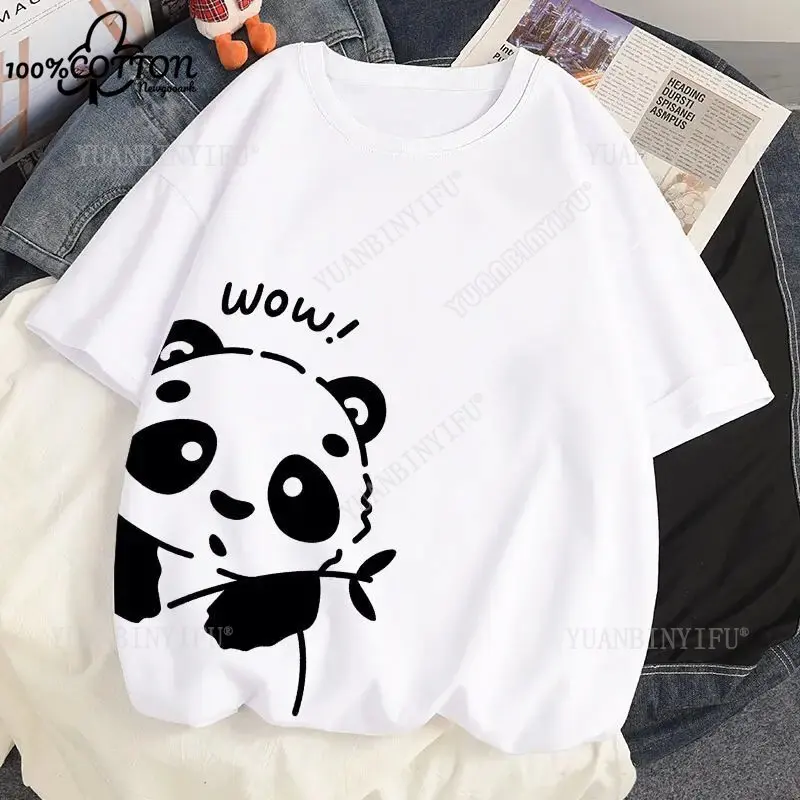 Nieuwe aanbieding Harajuku Mooi katoenen T-shirt met korte mouwen voor dames met Panda-patroonprint, leuke vrijetijdsstraatmode voor dames