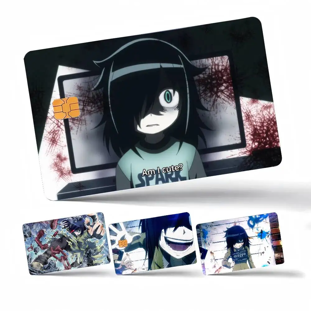 Anime W-Watamote Kuroki Tomoko Anime 1 Set mit 4 Stück Lustige Schalen-Aufkleber Ultradünne Nicht-verblassende Aufkleber-Schutzfolie für Debit- und Kreditkarten