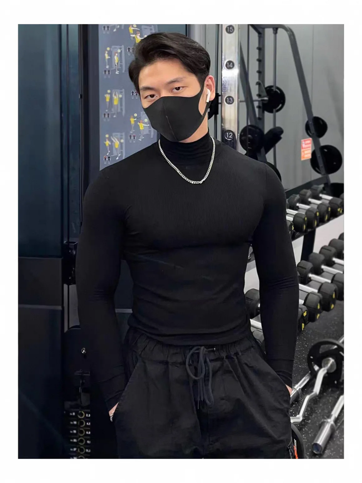 Men Mock Neck Long Sleeve Athletic Compression Tops Running Training Muscle Shirts Autumn Winter Fitness Base Layer Sport Unders