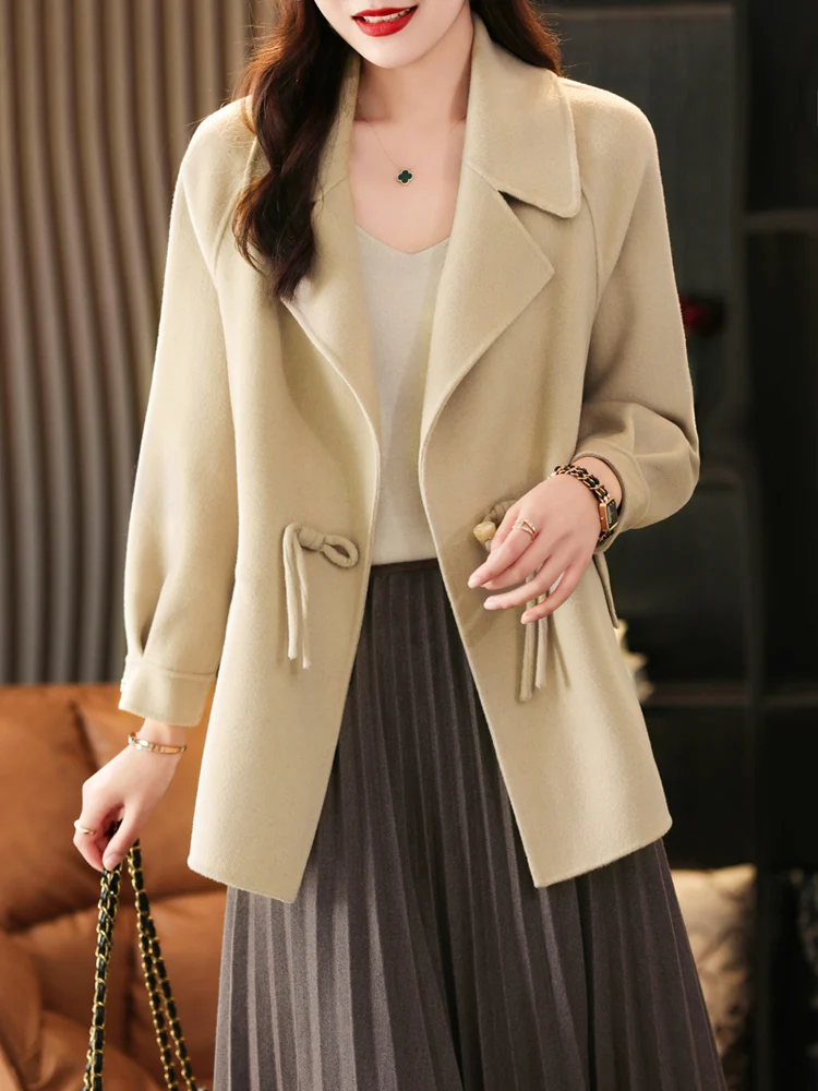 100% Pure Wool Double-sided Coat Women\'s Suit Collar Cardigan Slim Fit Fashion Jacket 2023 Autumn and Winter Warm Cashmere Coat