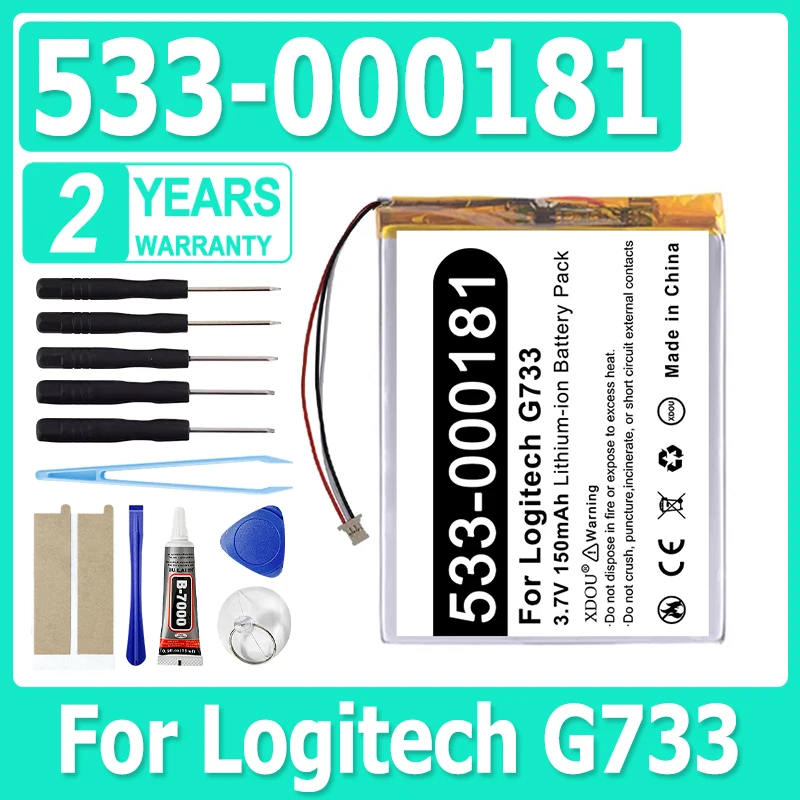 3.7V 1500mAh Replacement Battery For Logitech G733 LightSpeed Wireless Game Headset Headphones 604050 533-000181 Batteries