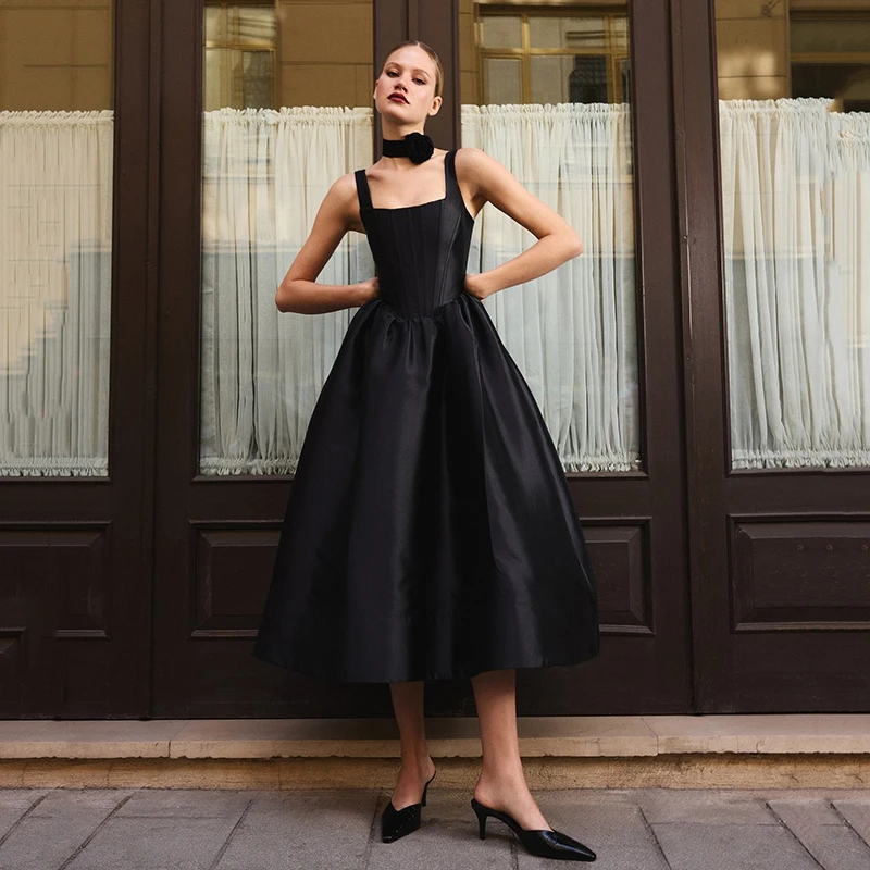 Thinyfull Black A-Line Prom Evening Dresses Formal Square Neck Sleeveless Party Dress 2025 Night Cocktail Prom Gowns Customized