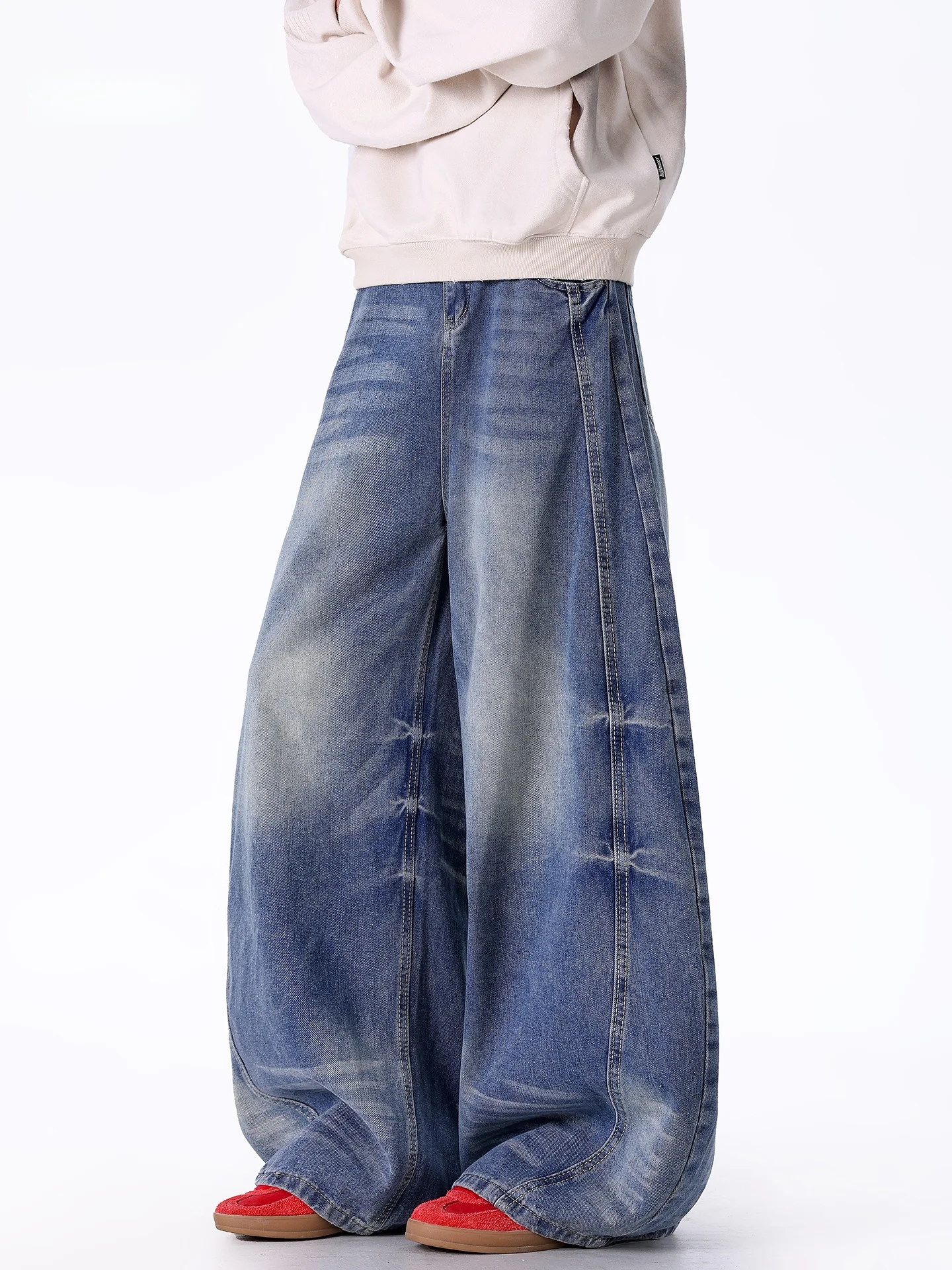

American High Street Men's Thiened Winter Waed adient Jeans Straight Leg Wide Leg Long Trousers Casual Sle