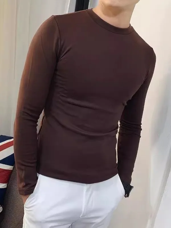 Men's Long Sleeve T-Shirt Slim Fit round Neck Base Shirt Youth Simple Match Spring Autumn New Style Comfortable Soft Versatile