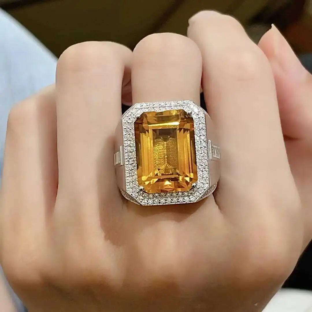 

Natural Citrine Ring13mm*18mm 8ct for Party Solid 925 Silver Citrine Jewelry for Man Fashion Man Silver Ring
