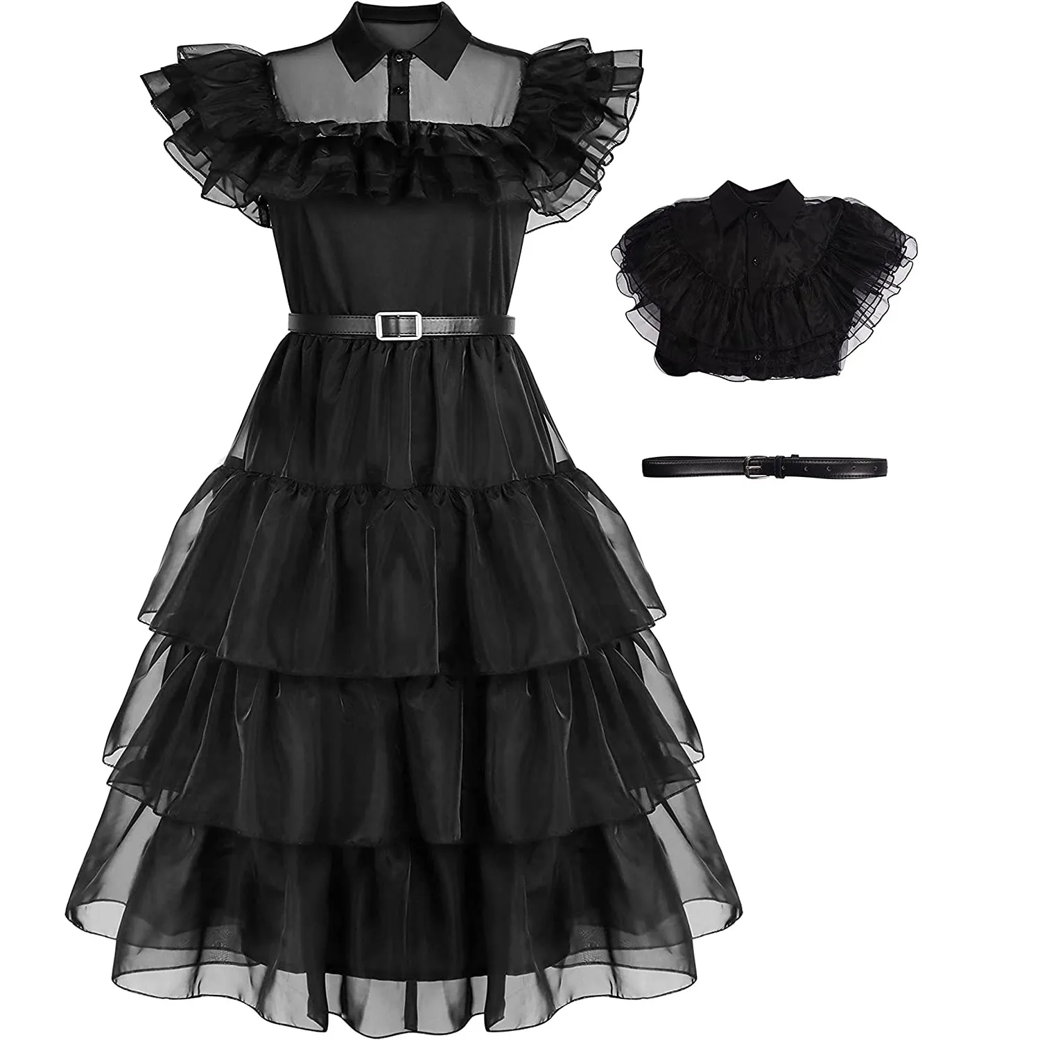 Vestido negro para niña, disfraz de fiesta de cumpleaños, Halloween, traje de Cosplay para niño