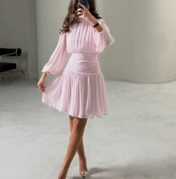 High Quality Customized Full Sleeves Tulle Pleat A-line Vestido Madrinha De Casamento 2026 Serene Hill Dress Wedding Guest فستان