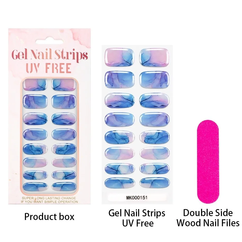 16 Tip UV Polish Nail Strips 3D Glitter Marble Self-Adhesive Manicure Stickers Baking-Free Watercolor Smudge