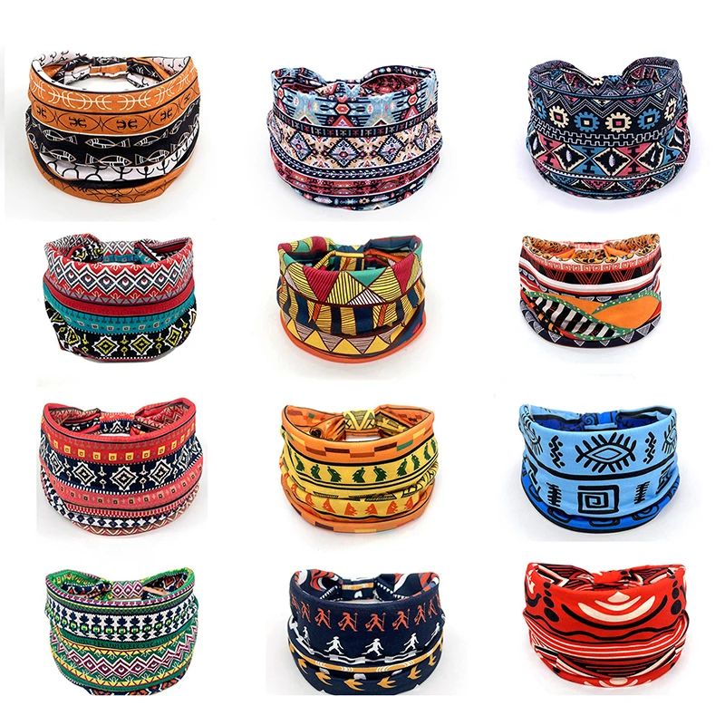 Boho Stretch Headwrap Women Rose Flower Print Yoga Headband Elastic Head Wrap Hair Band Bandana Headband Wide Scarf Turban 2023