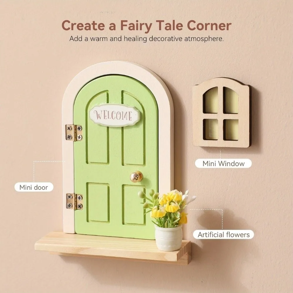 Glows in The Dark Window Dollhouse Home Decorations Mini Funny Fairy Elf Door Creative Wooden Mouse Hole