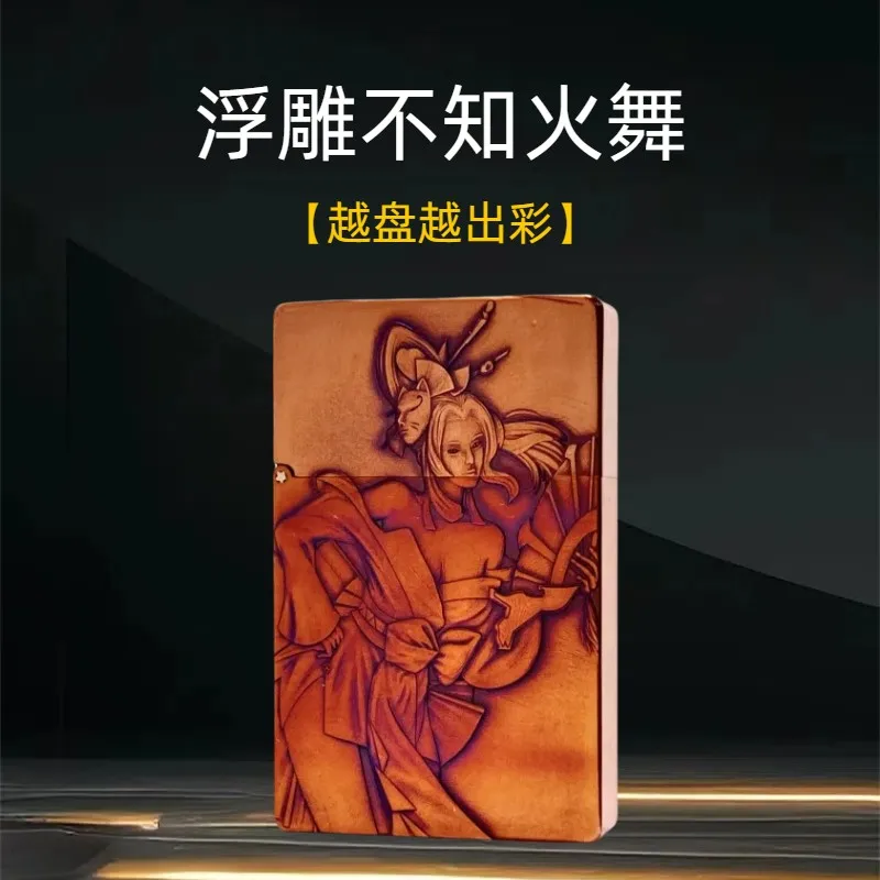 Purple Copper Small Heavy Armor Kerosine Lighter Ultra-thin Portable Carved Personalized Windproof and Trendy Male Gift  Torch