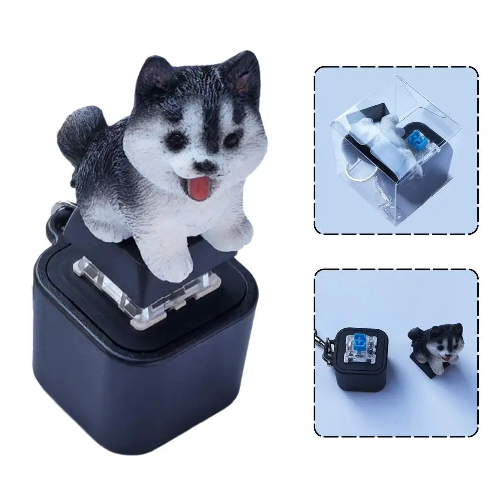 Keyboard Fidget Toys Husky Dog Cat Keycap Keychain Light, Rechargeable Button Pinch Fun Stress Relief Fingertip Toys