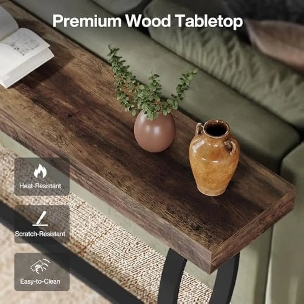 طاولة مدخل ضيقة طويلة مقاس 70.87 بوصة، طاولة أريكة على طراز المزرعة خلف الأريكة مع لمسات معدنية