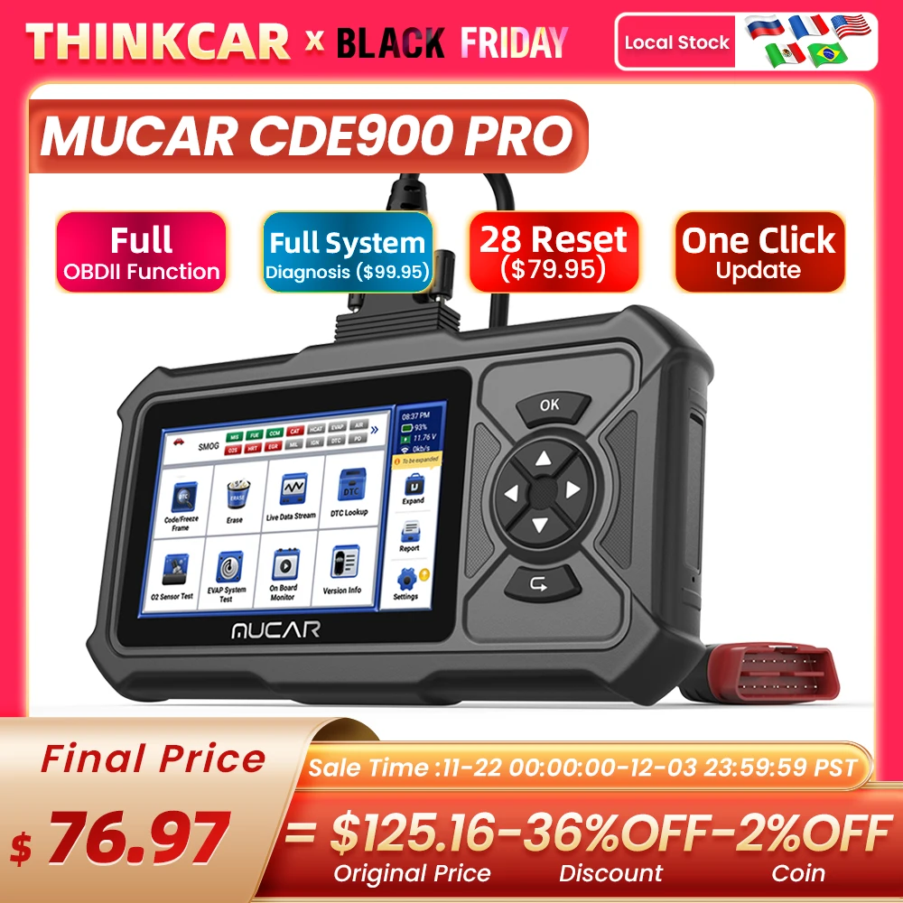 MUCAR CDE900 PRO Car Diagnostic Tool DTC Lookup OBD2 Car Code Reader AutoVIN Live Data 5