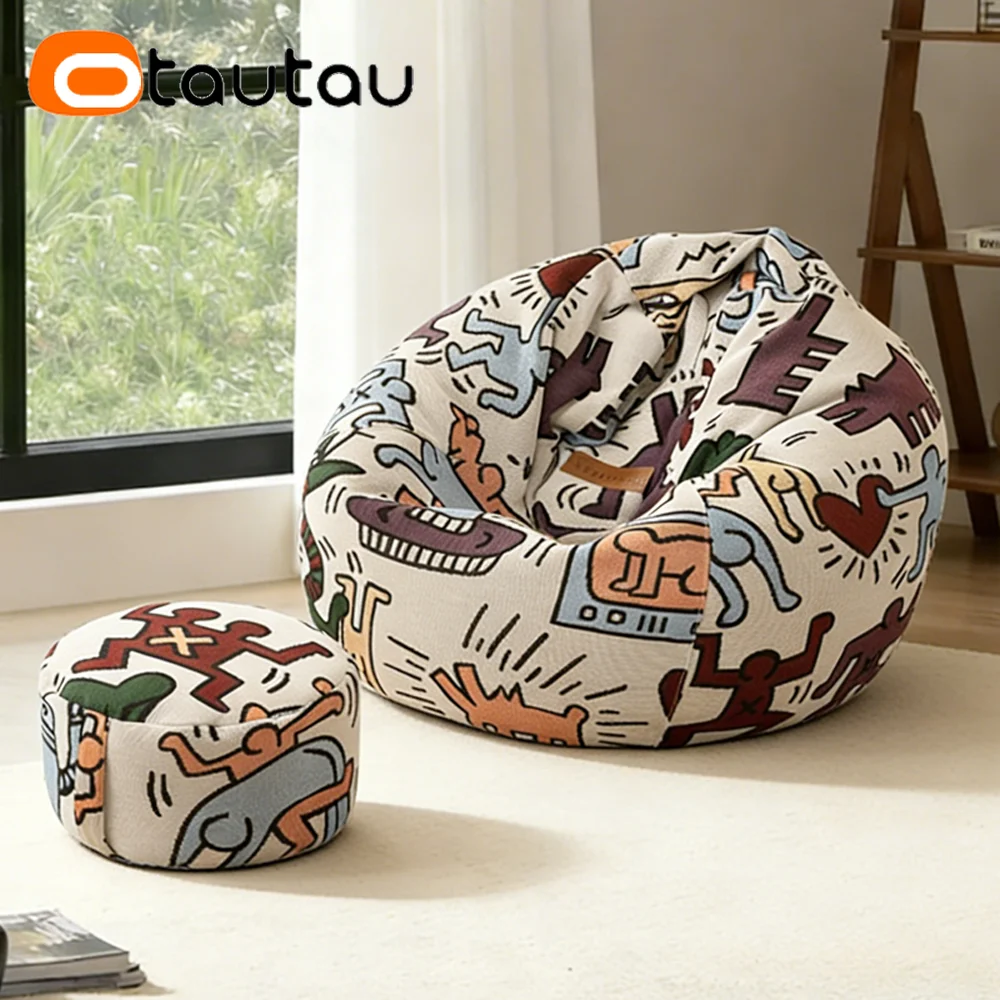 OTAUTAU 100cm Bean Bag Cover Corner Ottoman Pouf Beanbag Cover Soft Graffiti Velvet DD252【No Filler!Please Buy Filler Yourself!】 view 4