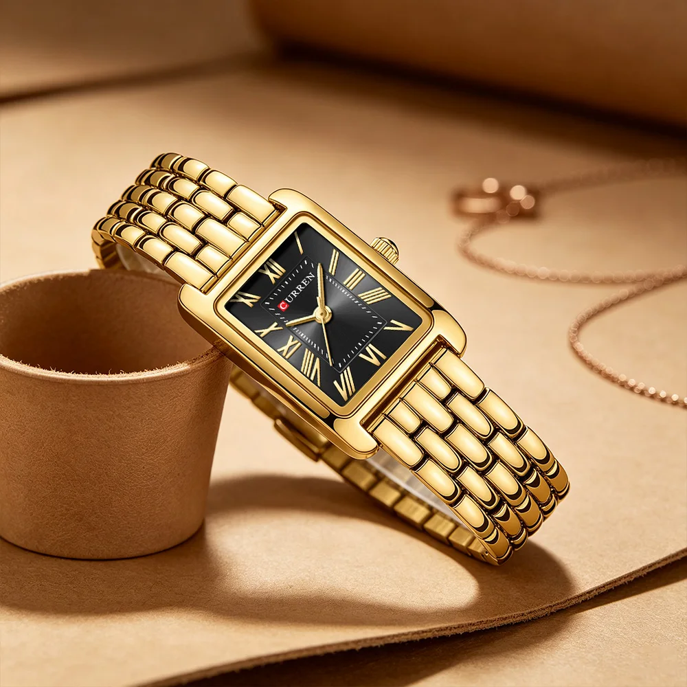 CURREN Luxury Rectangle Women Quartz Watch Stainless Steel Bracelet with Roman Dial Elegant Ladies Wristwatch Gift for Female