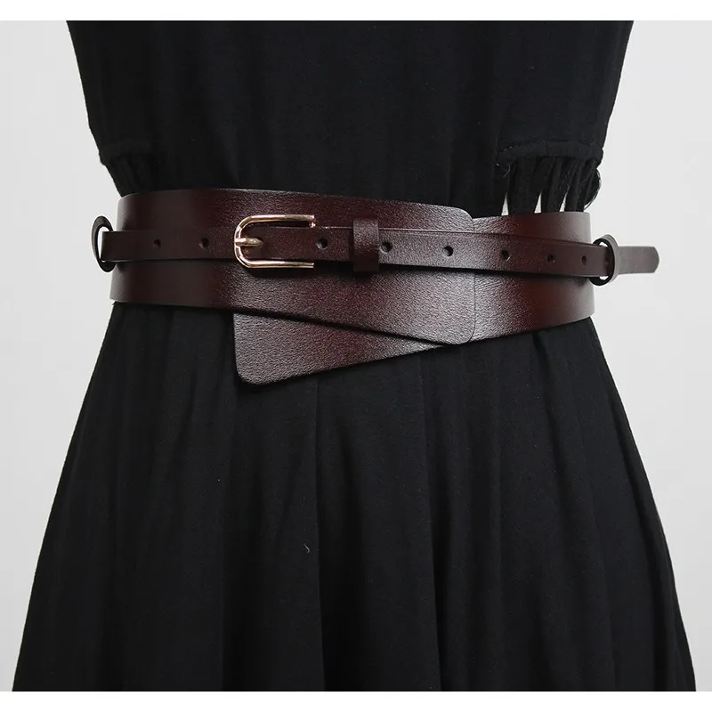 เสื้อโค้ทหนังวัวแท้สำหรับผู้หญิง ทรงเข้ารูป คาดเอวแบบกว้าง สไตล์แฟชั่นยุโรปอเมริกัน พร้อมสายคาดเอวหนังแท้