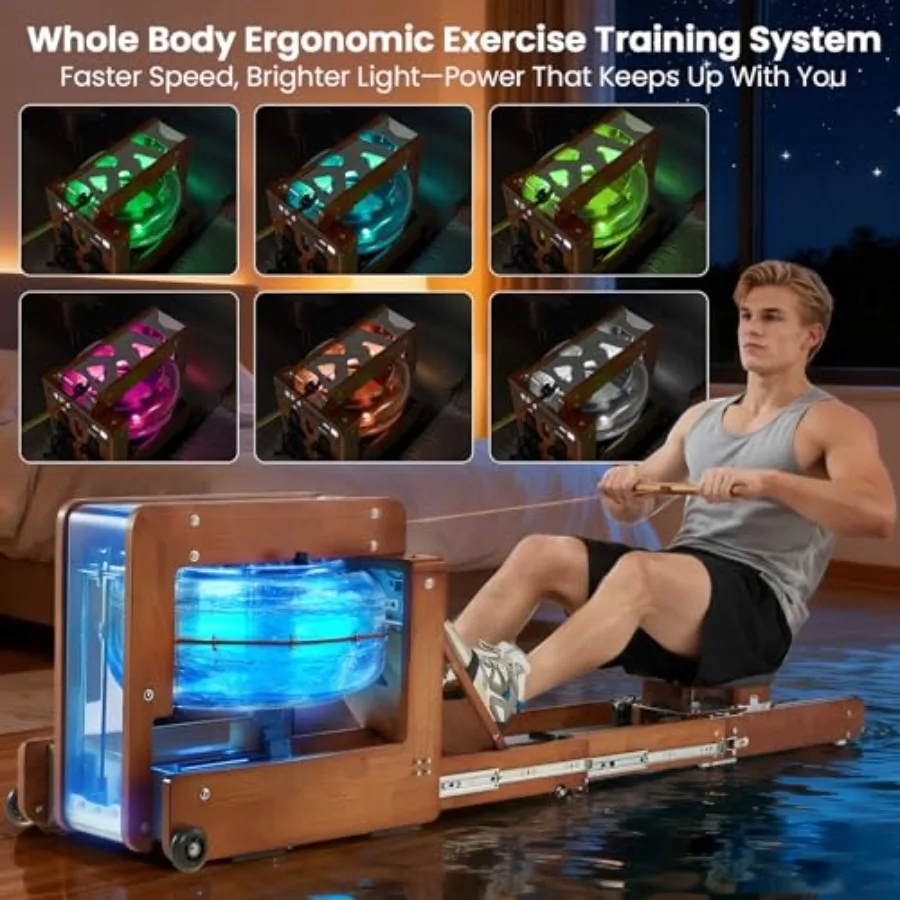 آلة تجديف المياه المنزلية مع شاشة تعمل باللمس، درج مقاومة مزدوج، لا يوجد تركيب، تصميم قابل للطي، سكة ألومنيوم B