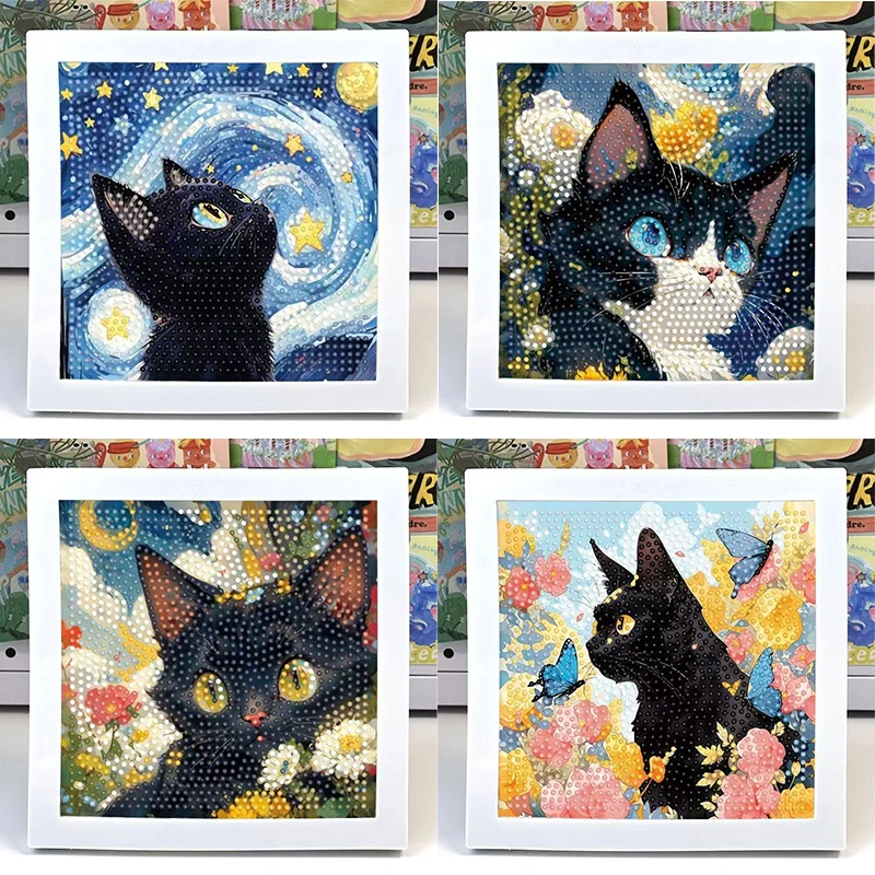 

Cute Cartoon Starry Sky Cat Diamond Drawing Dot Diamond Home Decoration Children's Handmade DIT Semi finished Art