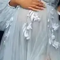 Applique Pregnancy Dresses Illusions Split Tulle Maternity Drees Long Photoshoot Maxi Gowns Baby Shower Lush Ruffled Sleeves