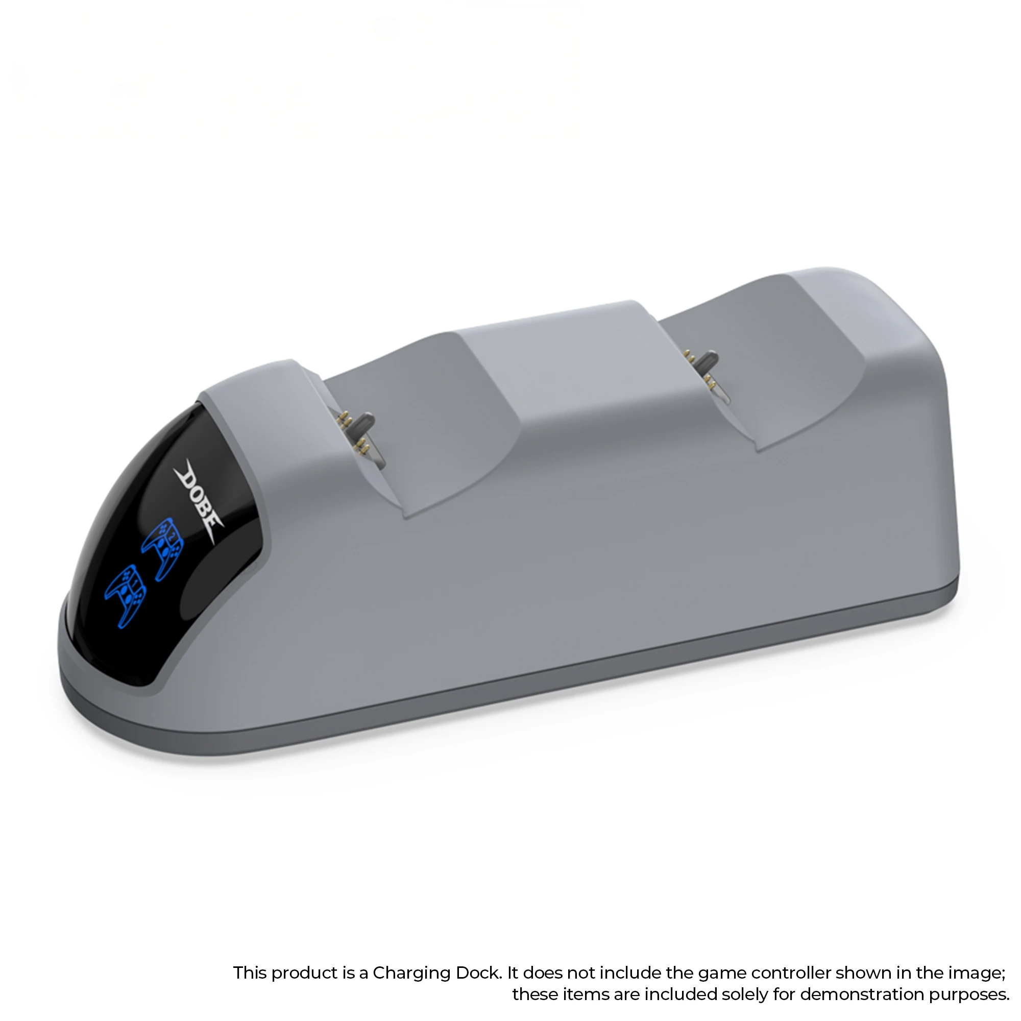 Snellaadstation voor PS5 DualSense en Edge – laad twee controllers tegelijkertijd op, met LED-indicator, rood tijdens het opladen, groen bij volledige lading.