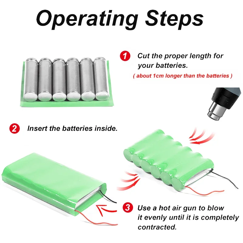 1/3/5M Fruit Green PVC Heat Shrink Tube 70~500mm Insulated Lithium Battery Wrap PVC Shrink 18650 Battery Packs Cable Protection