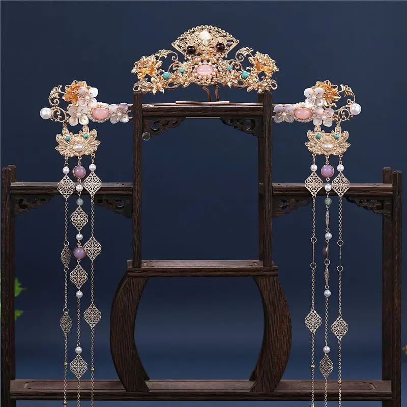 

Princess Vintage Hanfu Set Bride Tassel Palace Hair Accessories Classical Hair Crown Long Tassel Hairpin Headwear