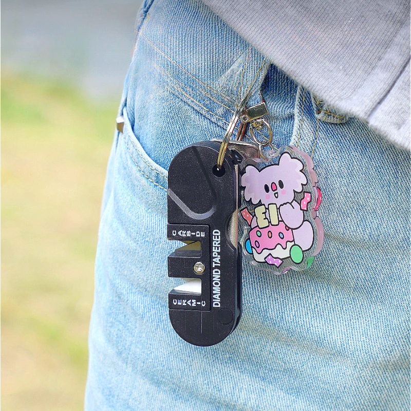 4-in-1 المحمولة التنغستن السيراميك كربيد سكين المشحذ مبراة شحذ خطاف الصيد جيب الماس أداة مخيم تنزه في الهواء الطلق