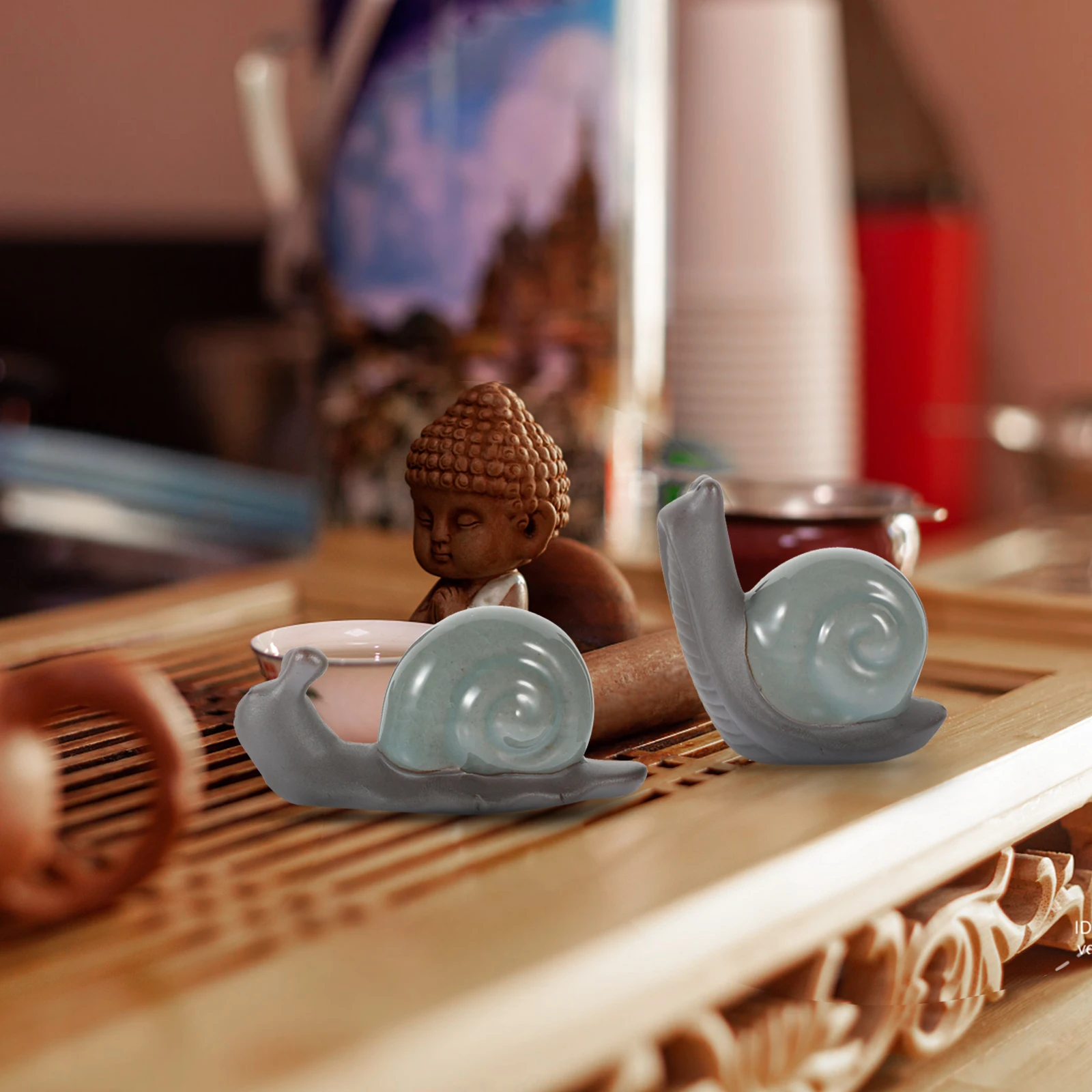 

2Pcs Creative Ceramic Snail Sculpture Tea Pet Figurine Stylish Home Decor Accessories