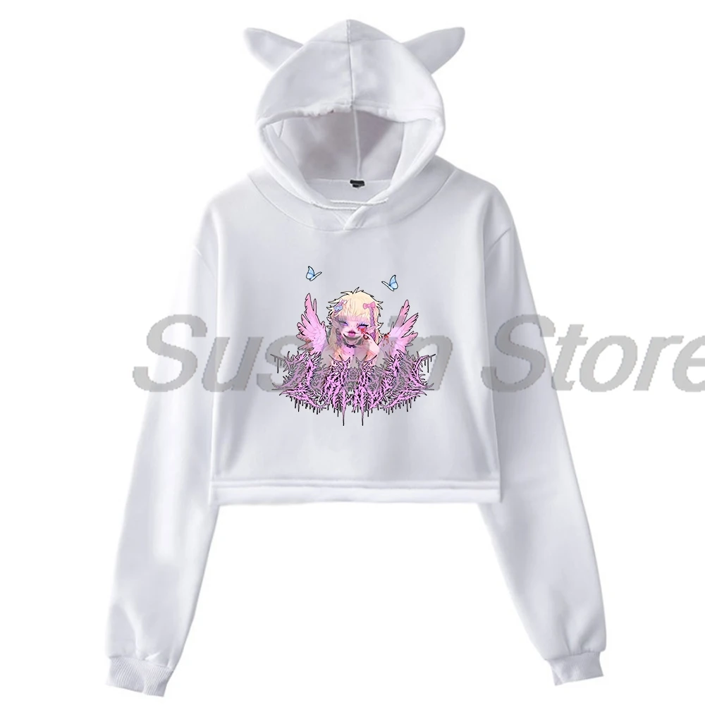 Jazmin Bean Pullover 2024 New Logo Streetwear Female Cat Ears Hoodie Long Sleeve Crop Top Women's Clothes