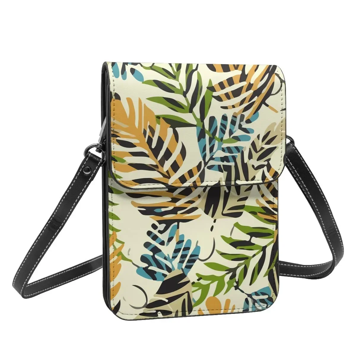 Tropical Plant Shoulder Bag Leaves Print Travel Leather Mobile Phone Bag Woman Bulk Retro Bags