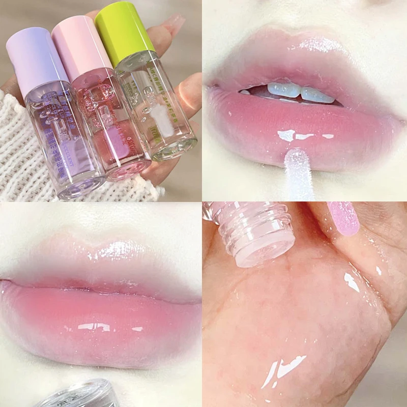 Crystal Jelly Lip Oil Lasting Hydrating Plumping Liquid Lipstick Clear Lips Tint Moisturizing Non Sticky Mirror Lip Gloss Makeup