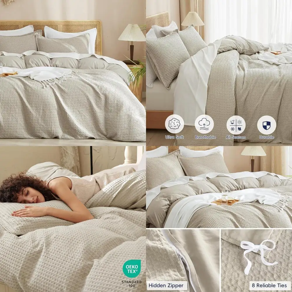 

Комплект пододеяльников из ультрамягкой вафельной ткани королевского размера, дышащий роскошный текстурированный пододеяльник на все сезоны, 3 предмета, без Snaggi