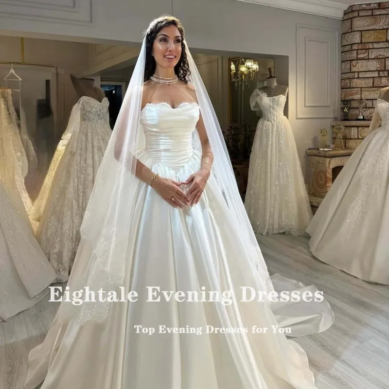 فساتين زفاف عربية Eightale على شكل قلب مخصصة على شكل حرف A من الساتان ذيل محكمة فساتين زفاف فيستدوس دي نوفيا