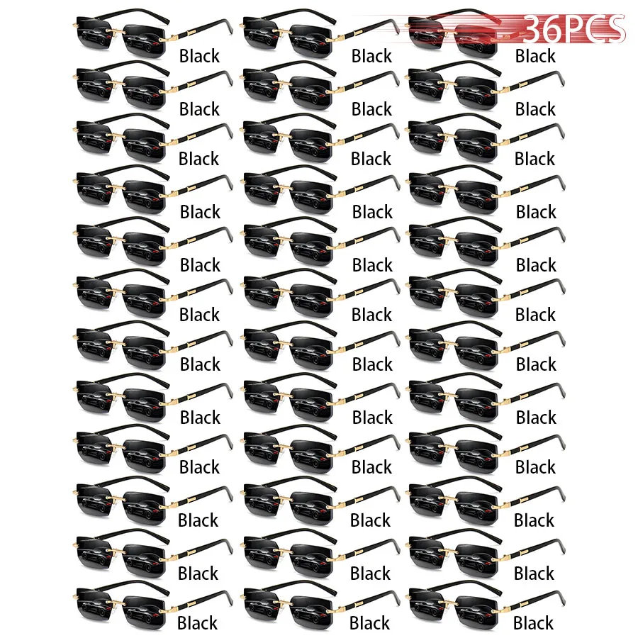 36 Stück randlose Sonnenbrillen für Männer und Frauen, rechteckige Verlaufsgläser, Metallrahmen, farbige Gläser, Unisex-Brillen, luxuriöse Mode – Detail 2