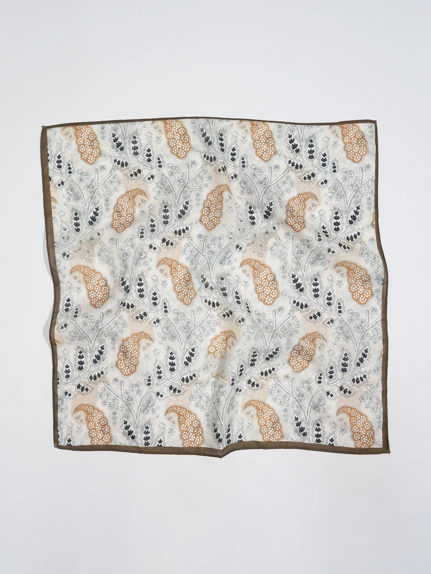 lenco-artistico-vintage-de-algodao-e-linho-feminino-novo-laranja-com-estampa-floral-copra-68cm-pequeno-quadrado-versatil-primavera-outono-inverno