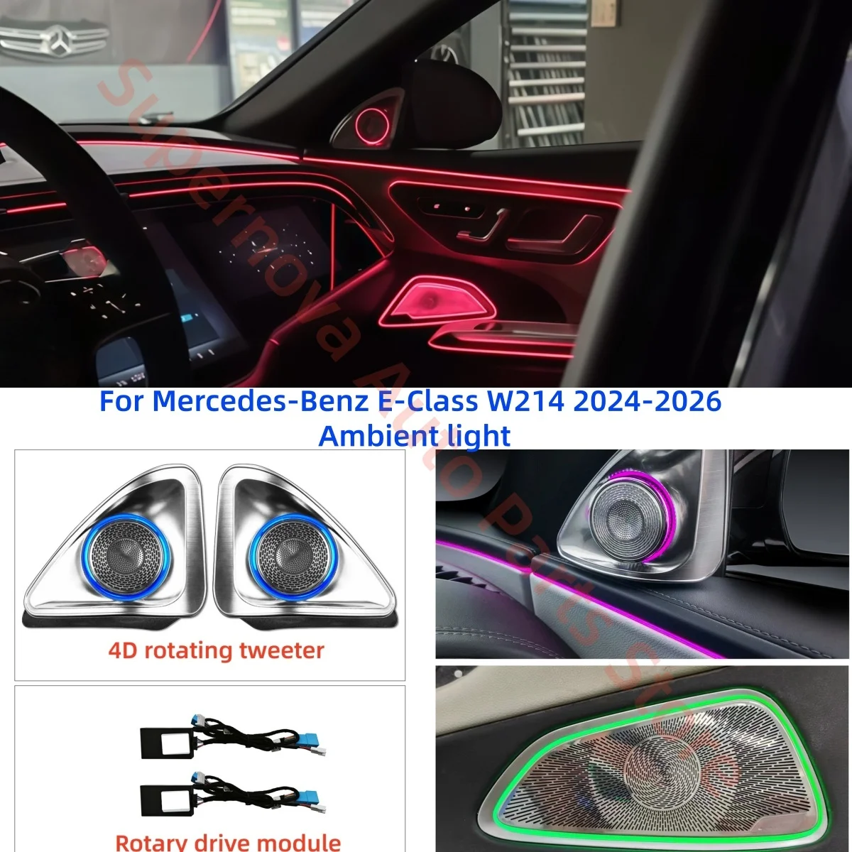 Ambient light For Mercedes-Benz E-Class W214 2024-2026  trim strip car interior lighting upgrade Auto Parts 4D rotating tweeter
