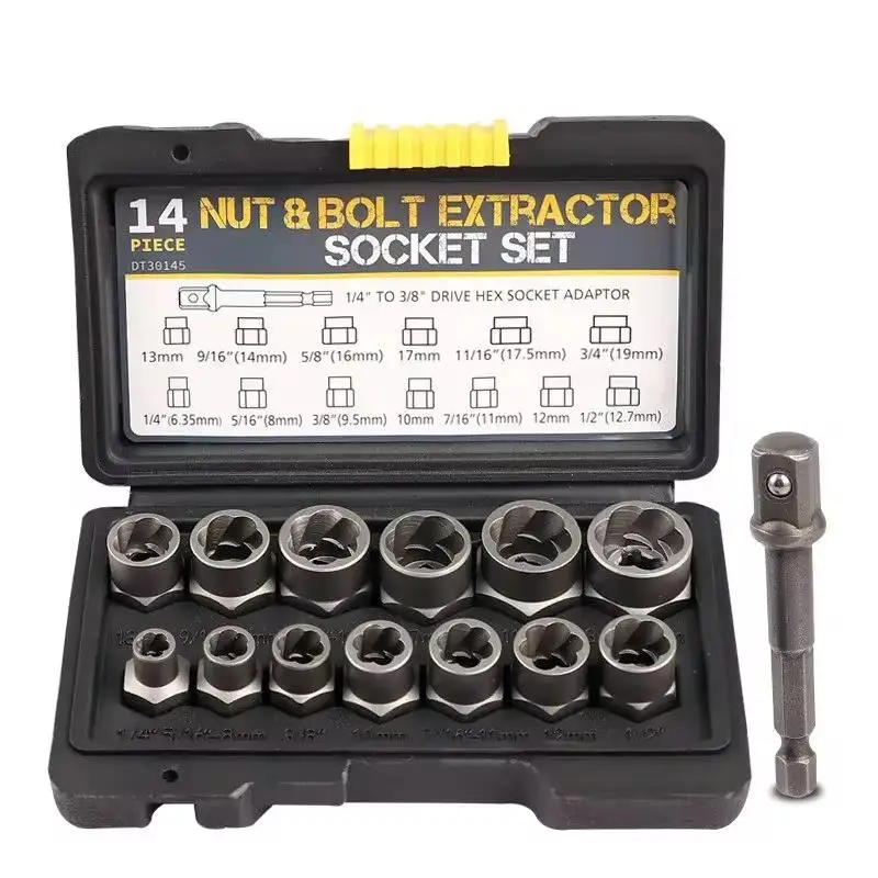 14pcs 3/8inch Socket Set Damaged Impact Socket Tool Set Socket Set Nut And Bolt Extractor Impact Bolt & Nut Remover herramientas