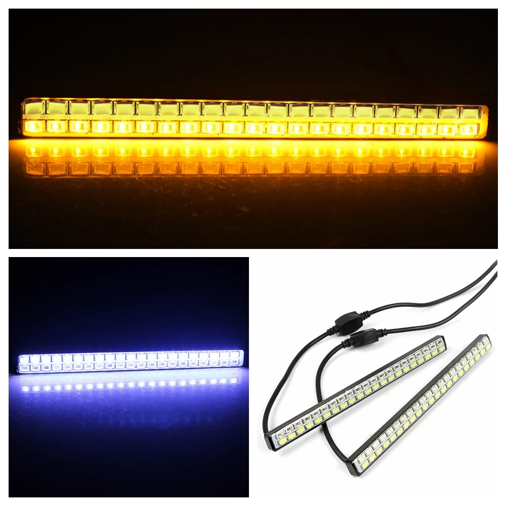 

Turn Signal Indicator Light White Amber 2Pcs Car Styling Car LED Daytime Running Lights 42 LED Chips DRL Waterproof